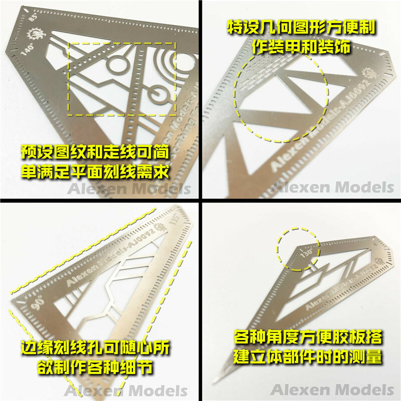 Angle Measurement Scribing Template Ruler Model Building Tools 4in1