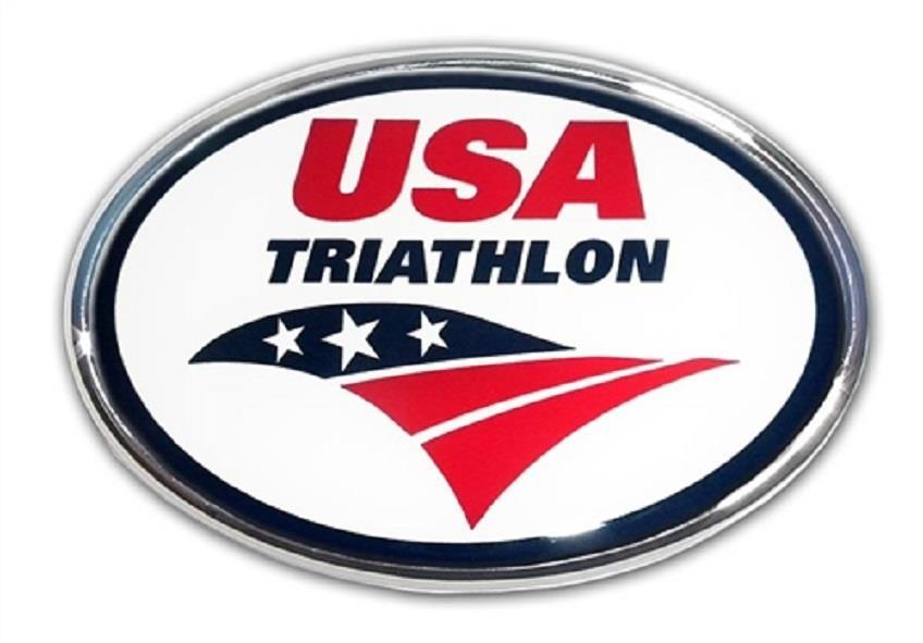 USA Triathlon Color Oval Metal Auto Emblem [NEW] Car Decal Sticker Run Bike Tri