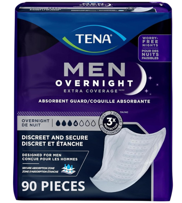 TENA Incontinence Guards for Men, Overnight Absorbency, 90 Count