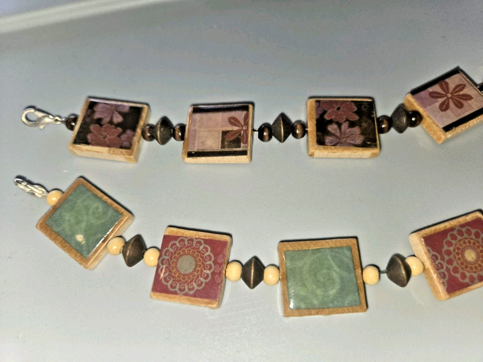 2 Handmade Scrabble Tile Beaded Bracelets