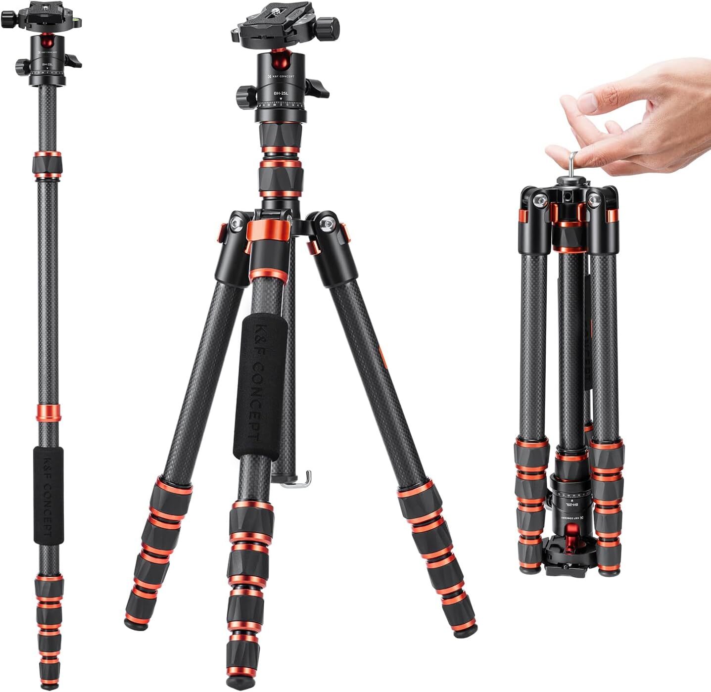 K&F CONCEPT 60" Carbon Fiber Camera Tripod Compact Travel w/ 360° Ball for DSLR