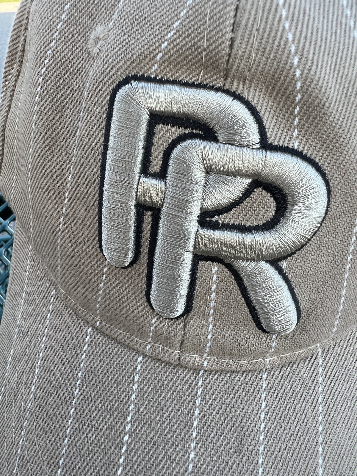Round Rock Express Tan Pin Stripe Hat/Cap Embroidered Adj Hook Loop 20% Wool EUC