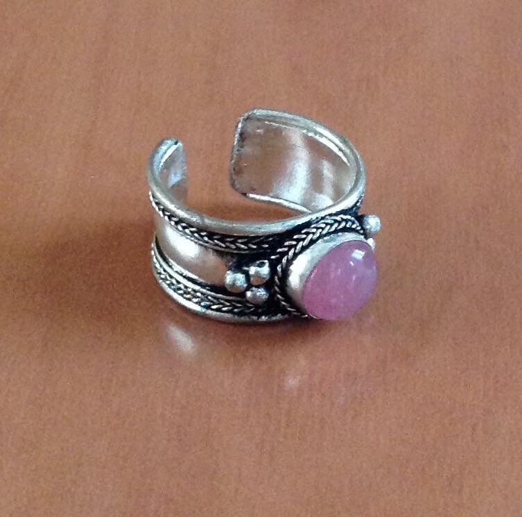 Tibetan Silver Pinkstone Ring Adjustable