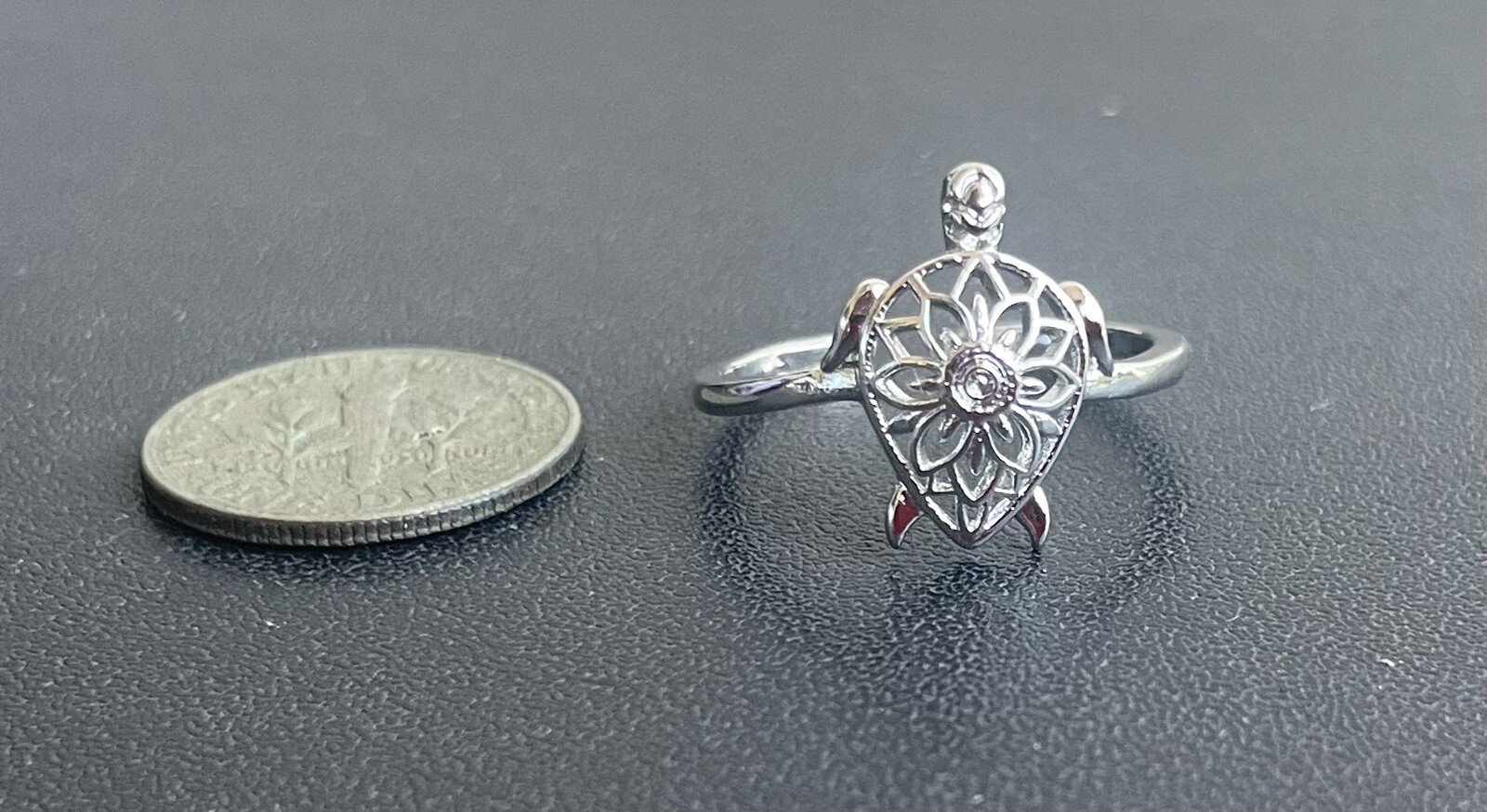 Filigree Turtle Flower Silver Toe Ring Midi Ring Adjustable + Gift Box