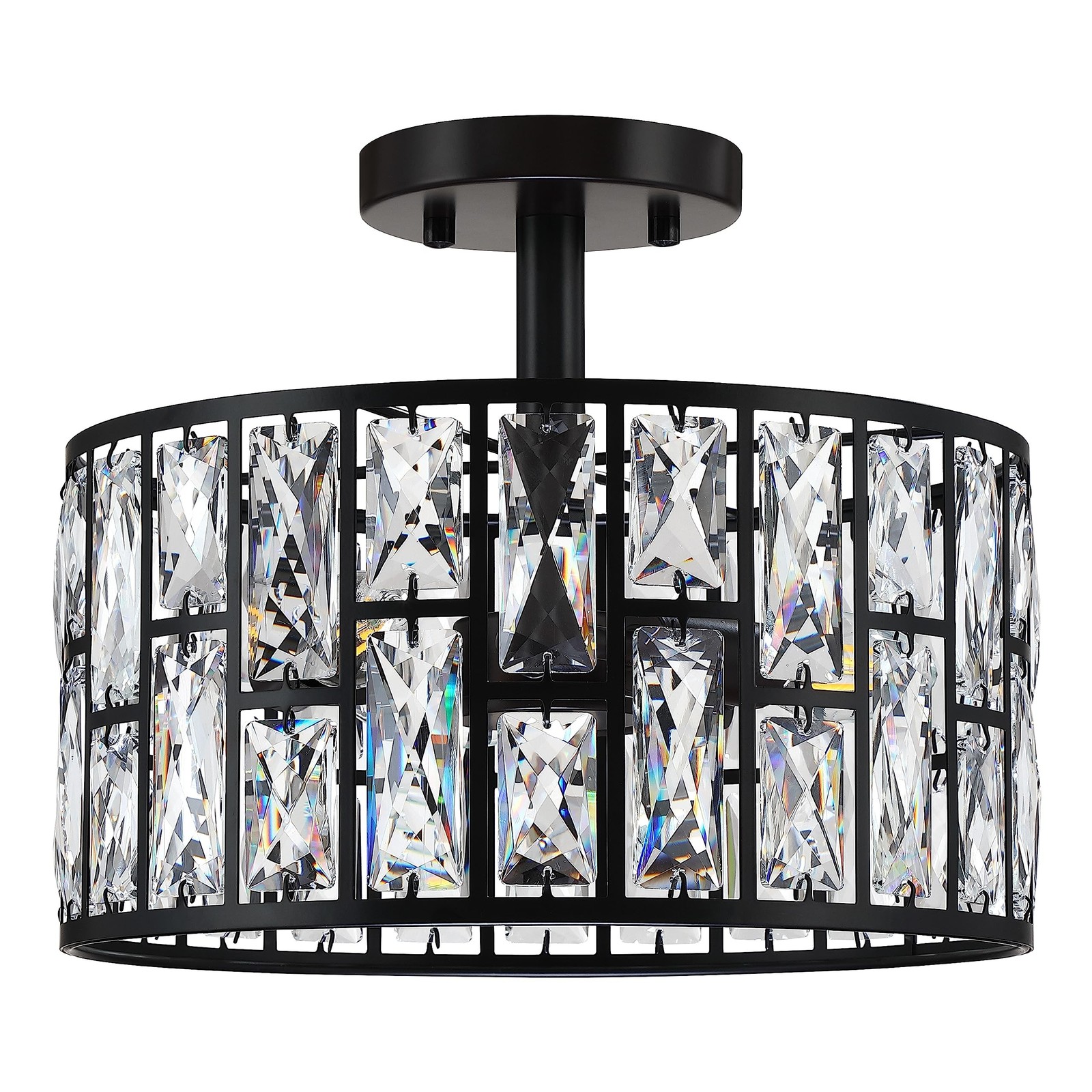 3 Light 12" Crystal Hanging Kitchen Island Ceiling Light Black Finish,Concise...
