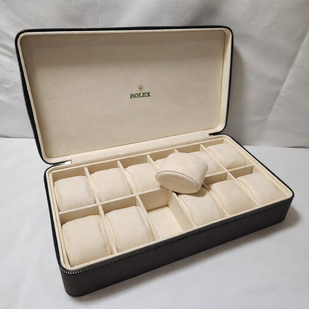 ROLEX BOX CASE HOLDER ORGANIZER STORAGE BROWN LEATHER
