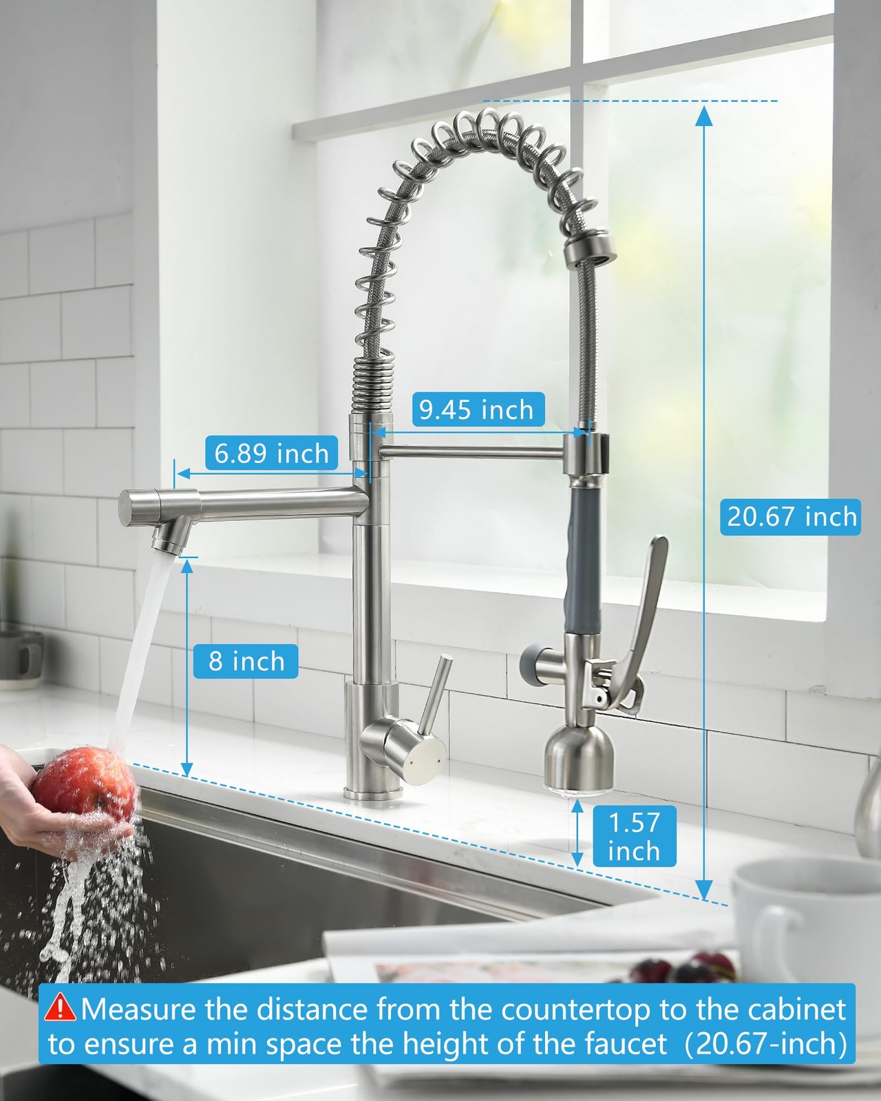Fapully Commercial Single Handle Pull Down Sprayer Brushed Nickel Kitchen