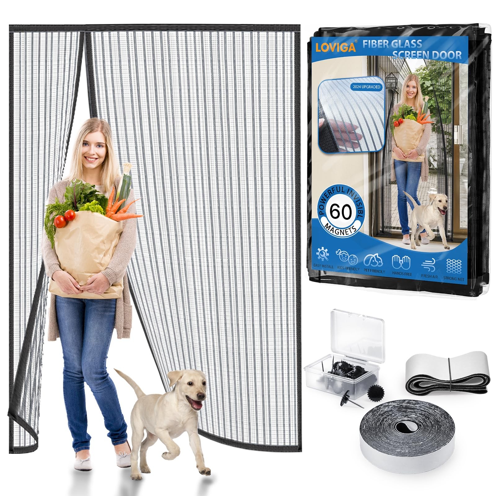 Heavy Screen size 72"X81", Fit door up to 70"X80", Grey-Left Side Open