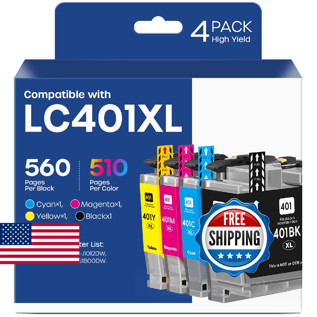 LC401XL Ink Cartridges Compatible Replacement for Brother LC401 XL LC401XL LC-40