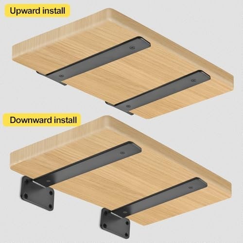 12 Pack 8 Inch Black Hidden L Shelf Bracket Iron Floating Brackets for Support