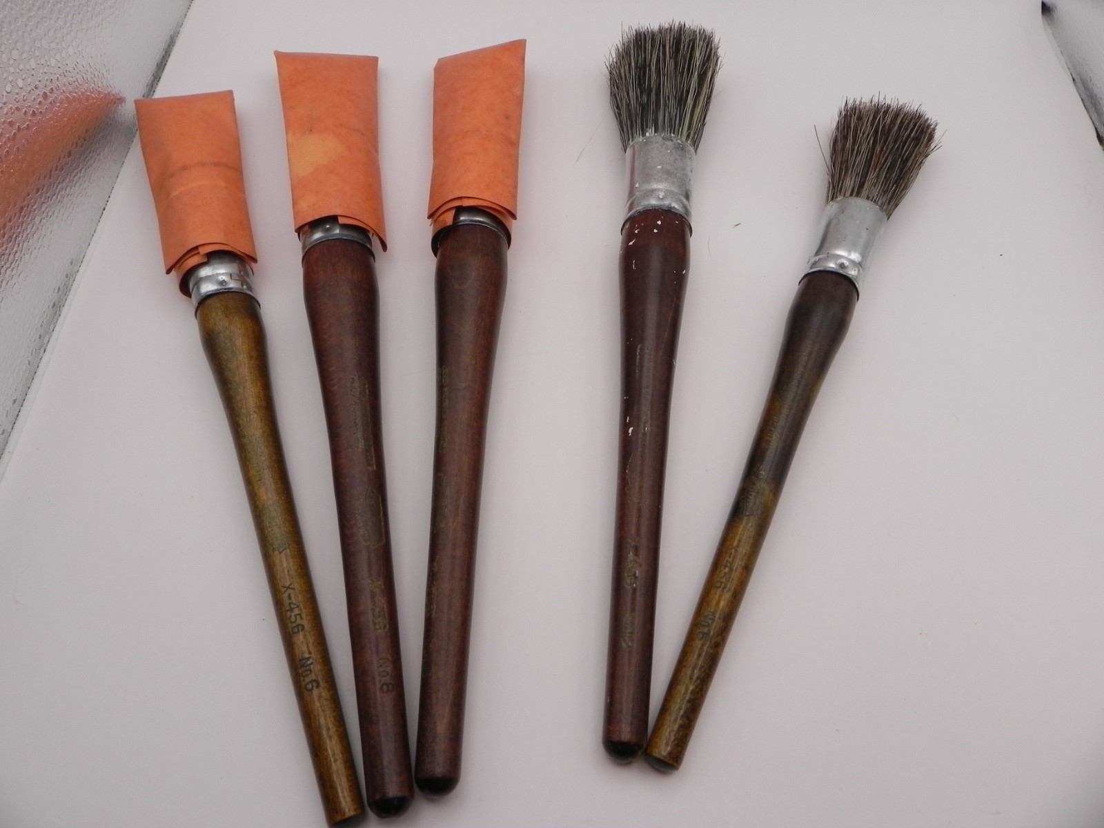 Vintage Osborn Walnut Line Paint Brush Lot X-456 #6 #8 Horsehair Bristle 3 New!
