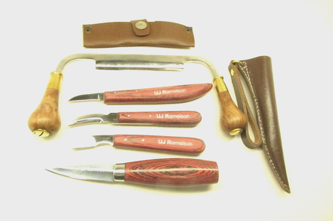 Ramelson Wood Carving Tools Knife Set 5pc With Leather Sheath Sloyd whittling