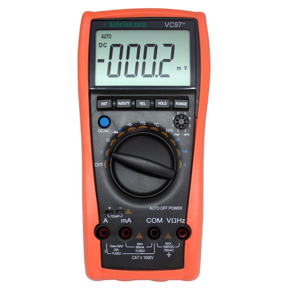 AideTek VC97+ Auto range multimeter tester T-RMS back light current buzz hold US