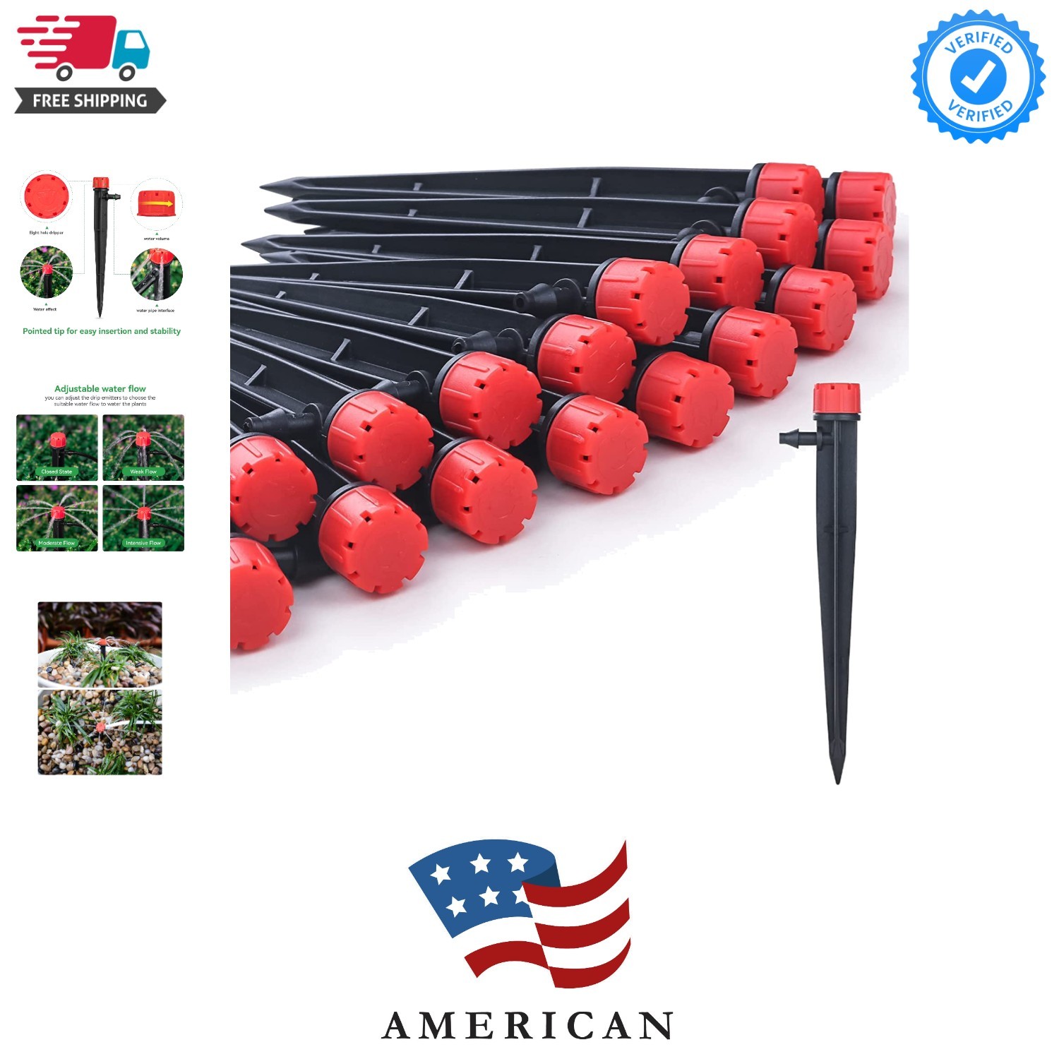 50pcs Drip Emitters for 1/4" Drip Irrigation Tubing, Adjustable 360 Degree Wa...