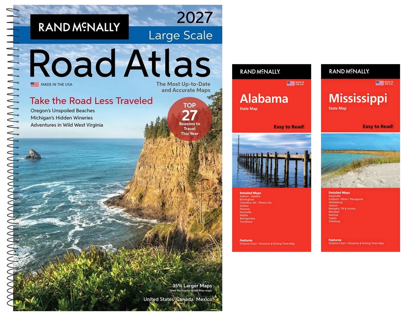 Rand McNally 2027 Large Scale Road Atlas+Easy-to-Read Alabama & Mississippi Maps