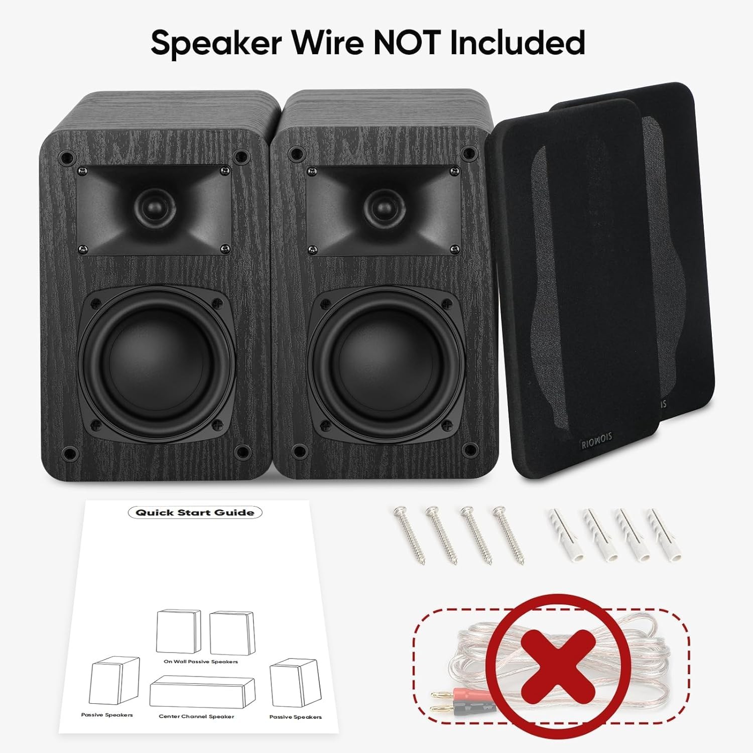 Passive Bookshelf Speakers, 2-Way 3.5" Woofer Black