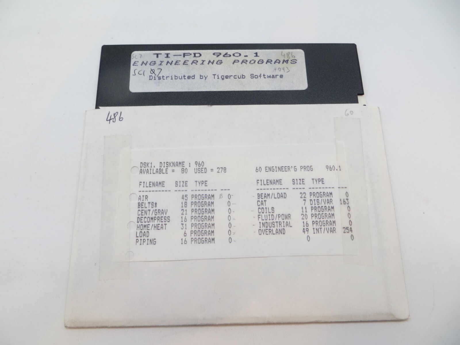 ENGINEERING PROGRAMS TI-PD 960.1 5.25" Floppy Disk Tigercub Software