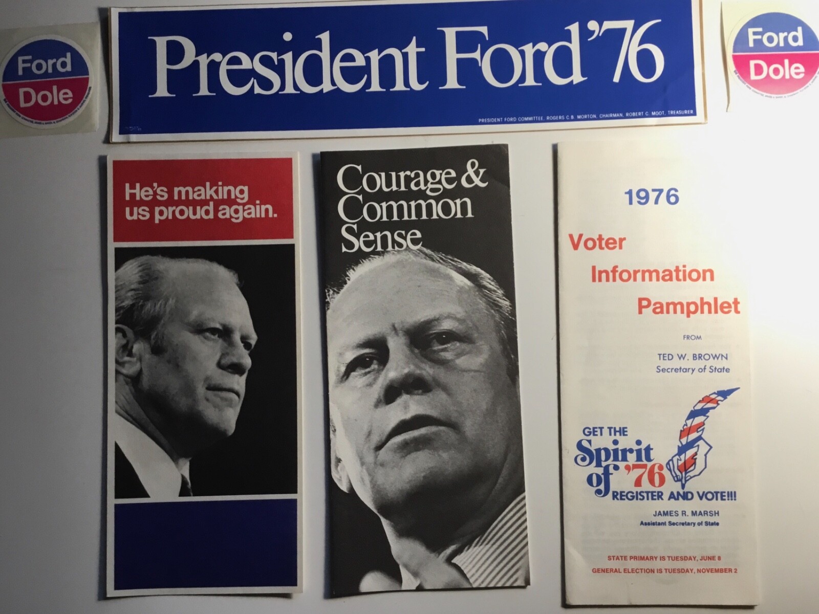 Gerald Ford stickers and campaign literature,George Wallace political literature