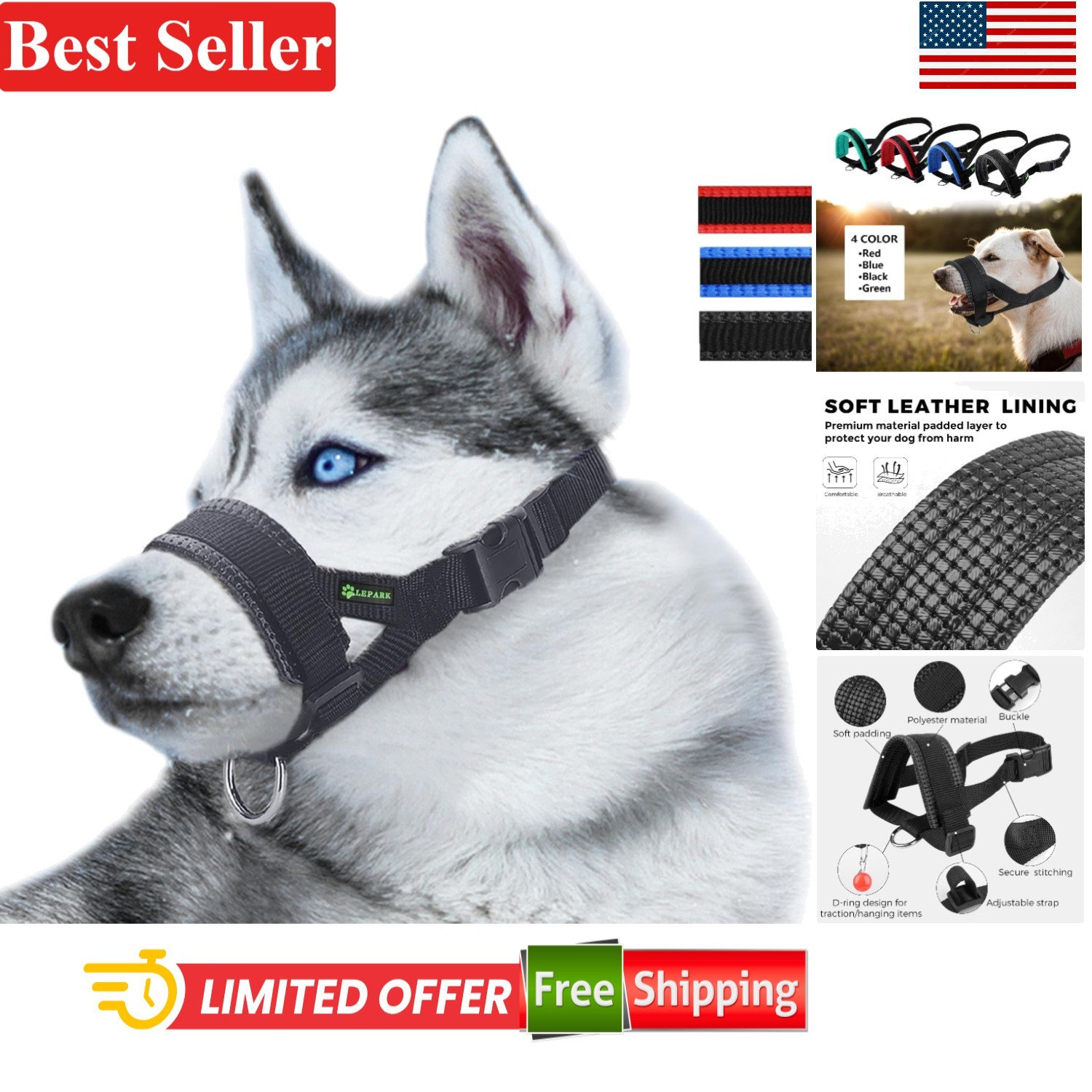 Adjustable Nylon Dog Muzzle - Comfort & Control for Small to Large Breeds
