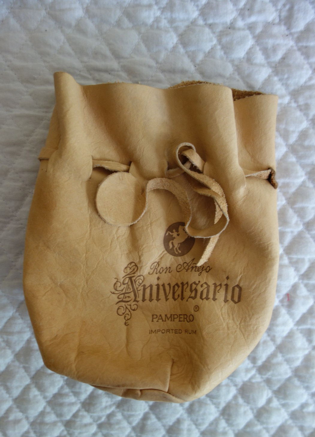 Vntg RON ANEJO Aniversario Pampero Rum Leather Bag Pouch w/ drawstring