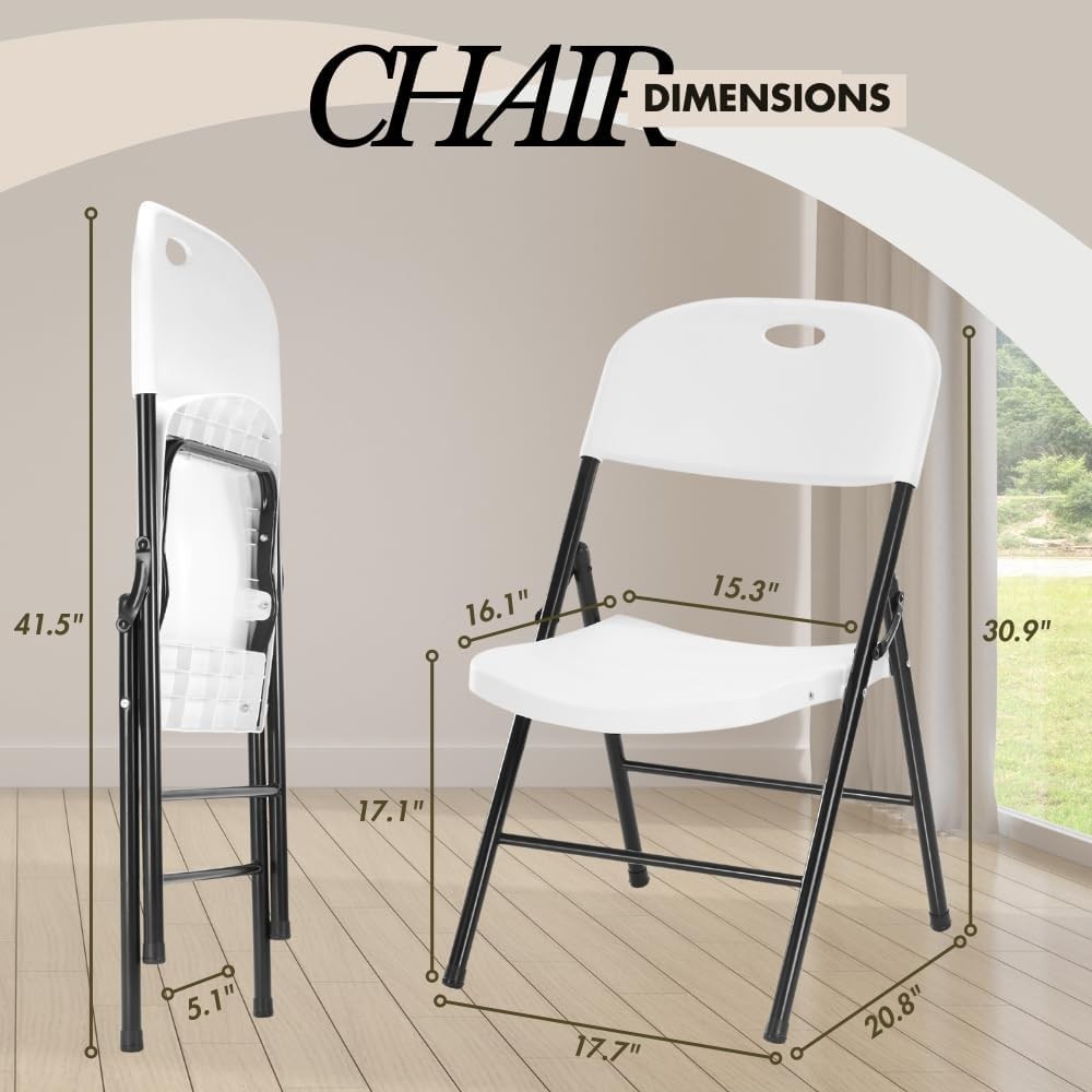 2-Pack Heavy Duty Plastic Folding Chair, 450 lbs Capacity Foldable Chairs