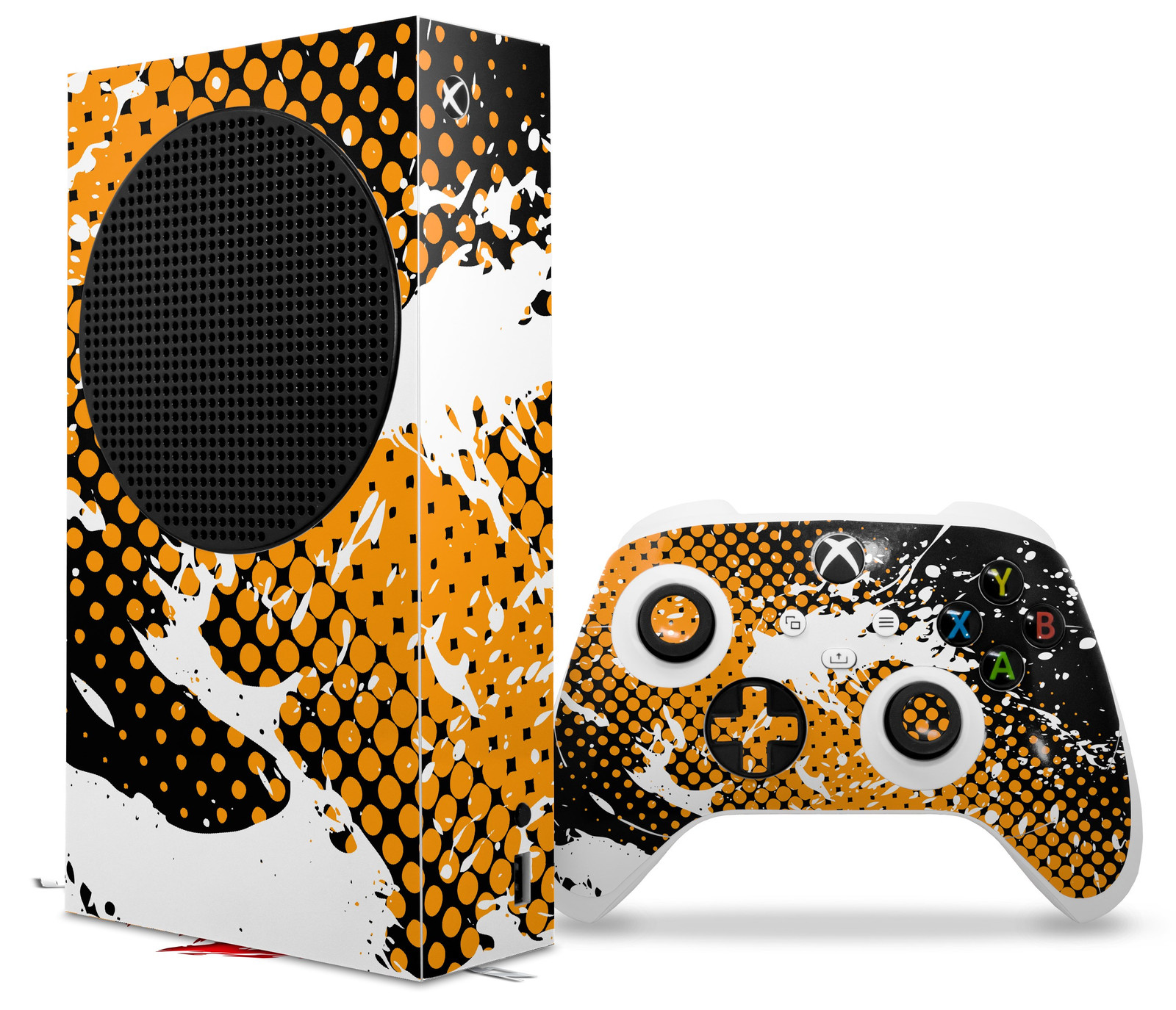 Skin Wrap for XBOX Series S Console Controller Halftone Splatter White Orange