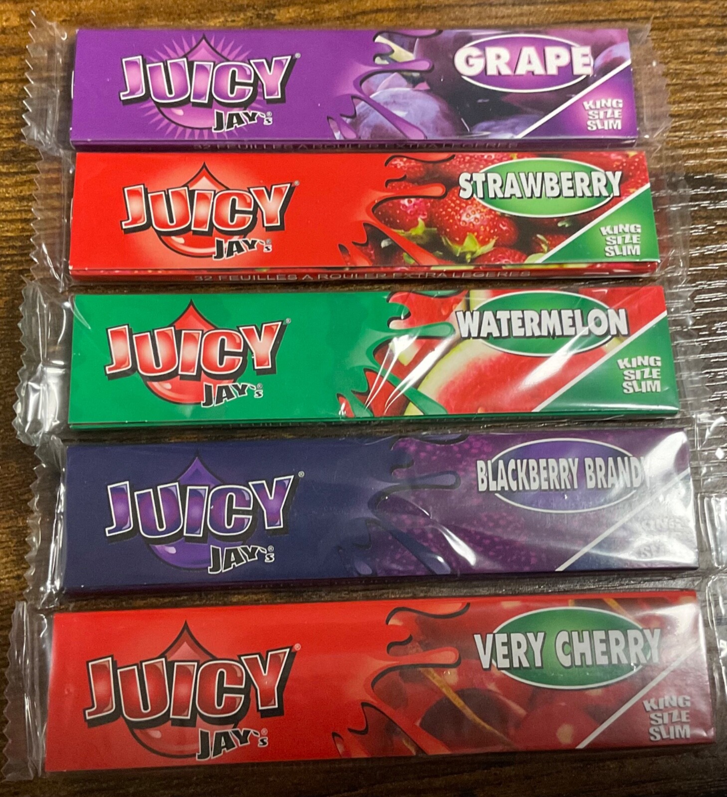 Juicy King Size Slim Flavored Rolling Papers Variety 5 Packs 110mm Lot E