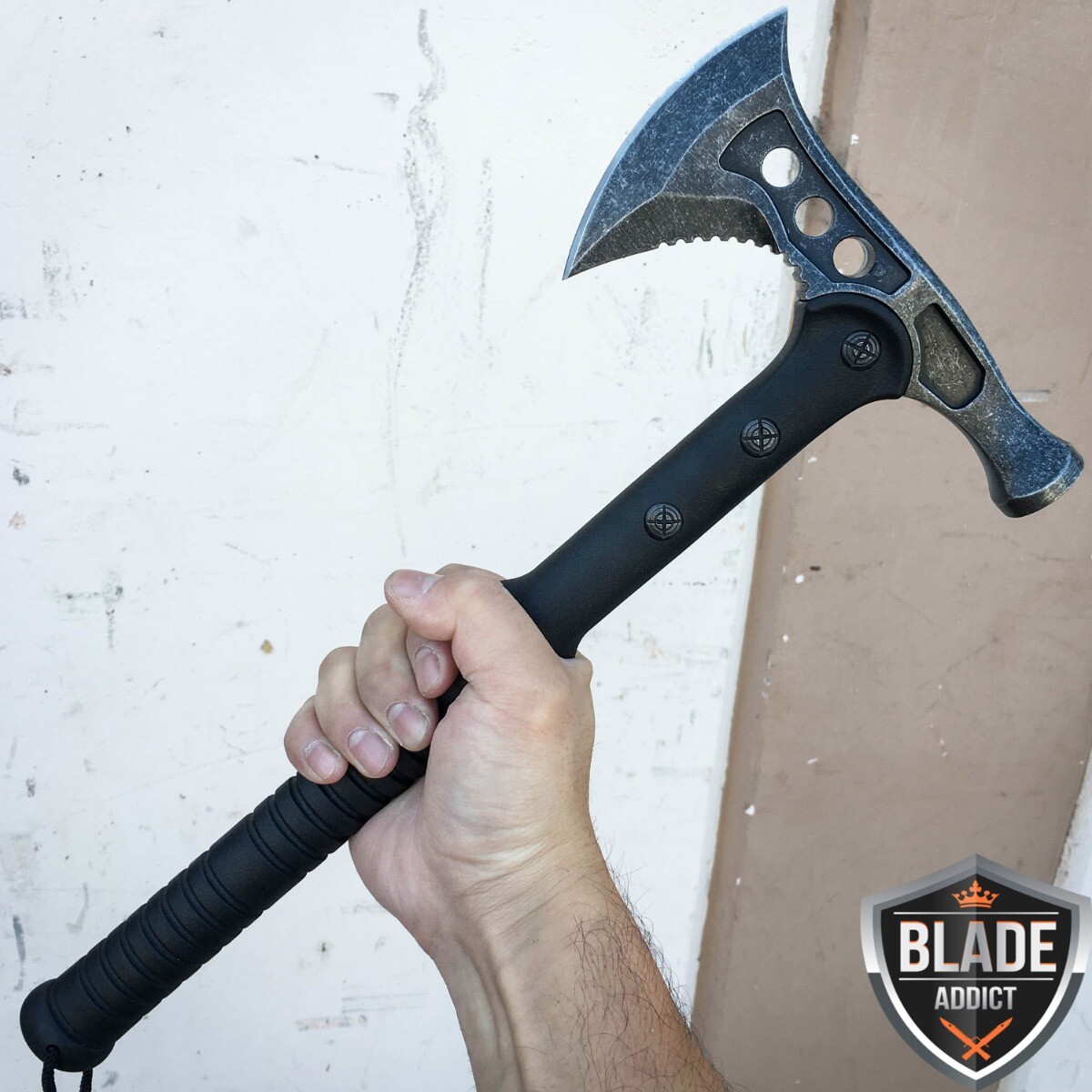 15" STONEWASHED Hunting TOMAHAWK BATTLE HATCHET THROWING AXE w/ HAMMER Camping