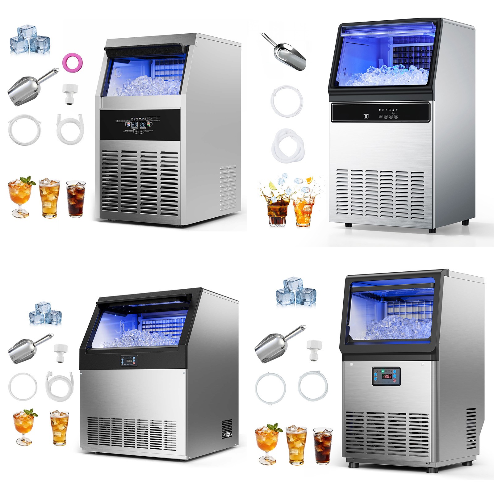 Uimoso 80/100/130/160/200/360lbs/24h Commercial Ice Maker Ice Cube Machine