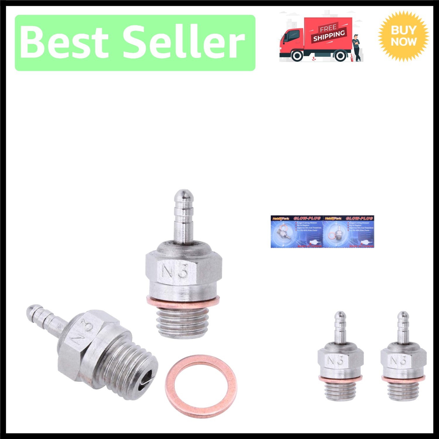 RC Car Glow Plug Upgrade - 2-Pack N3 for Enhanced Idle & Transition Performance
