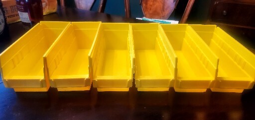 Lots Of 6 Akro M Self  U-Line Plastic Shelf Bins 4" x 12" x 4" Yellow Pack of 6.
