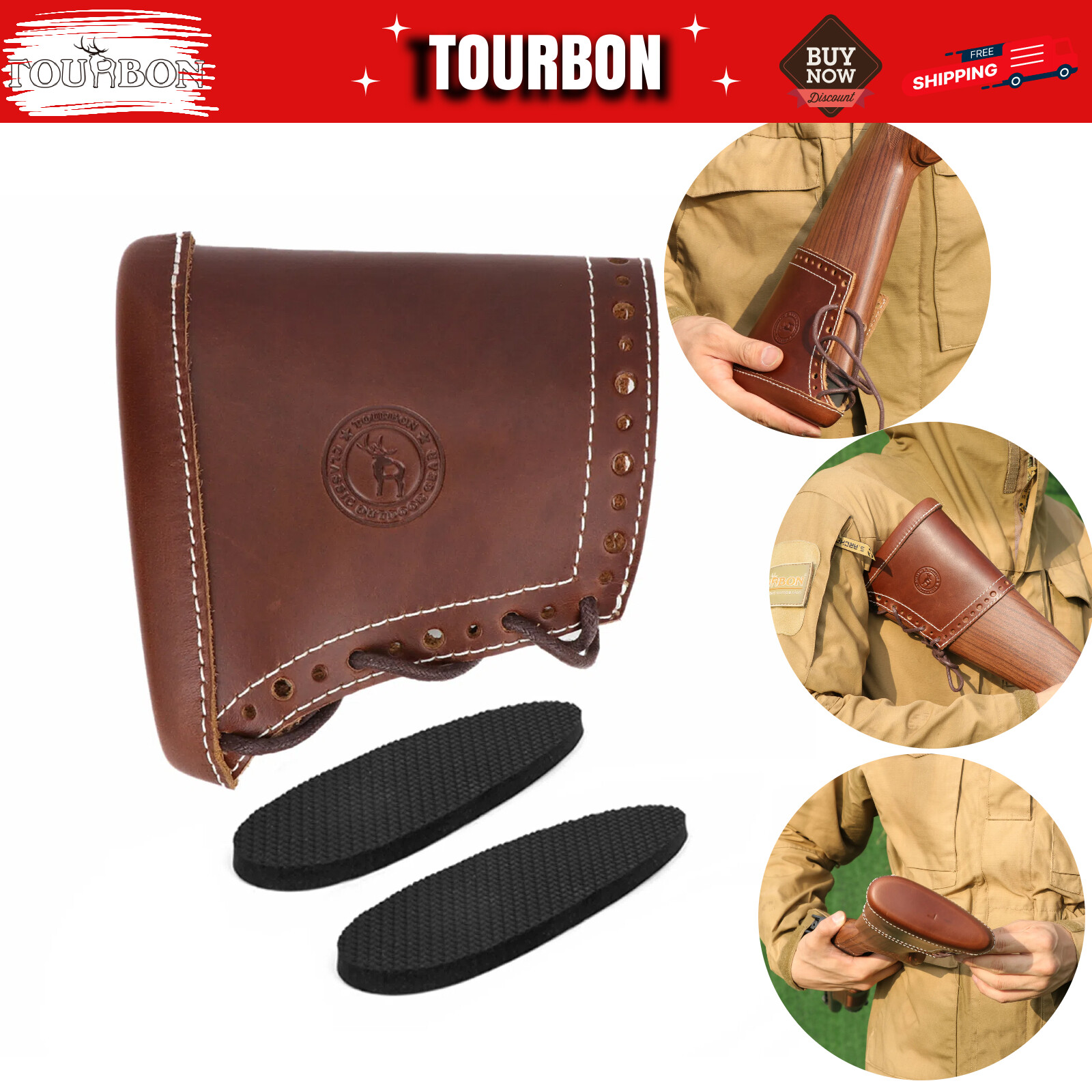 TOURBON Hunting Leather Rifle Buttstock Cover Sleeve Slip on Shotgun Recoil Pad