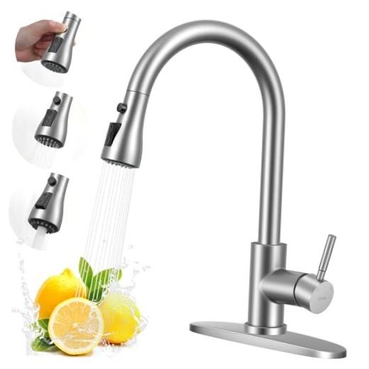 Kitchen Faucet with Pull Down Sprayer, Single Handle | Pull Brushed Nickel