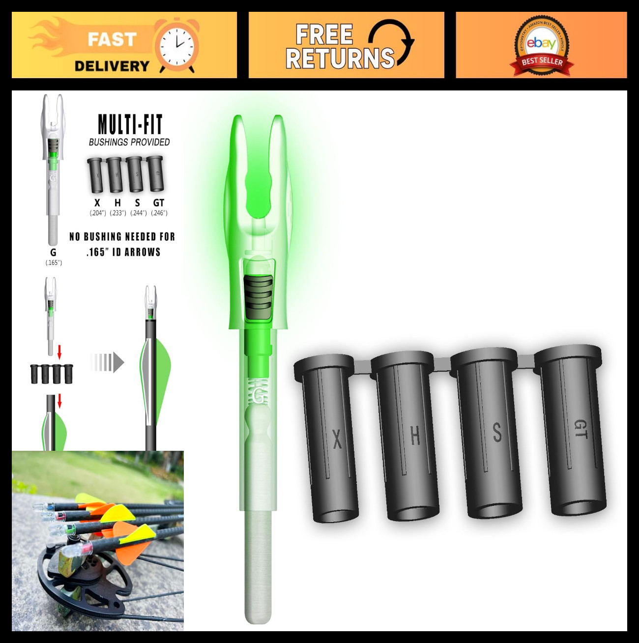 6PCS LED Lighted Nocks for Arrows - Fits .165 .204 .233 .244 .246 ID, X/H/S/GT B