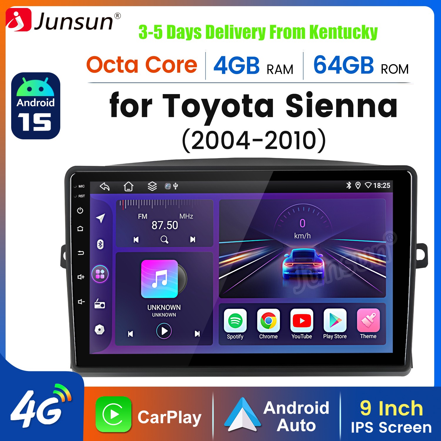 Android15 4+64G Carplay For Toyota Sienna 2004-2010 Car Radio Stereo GPS Navi BT