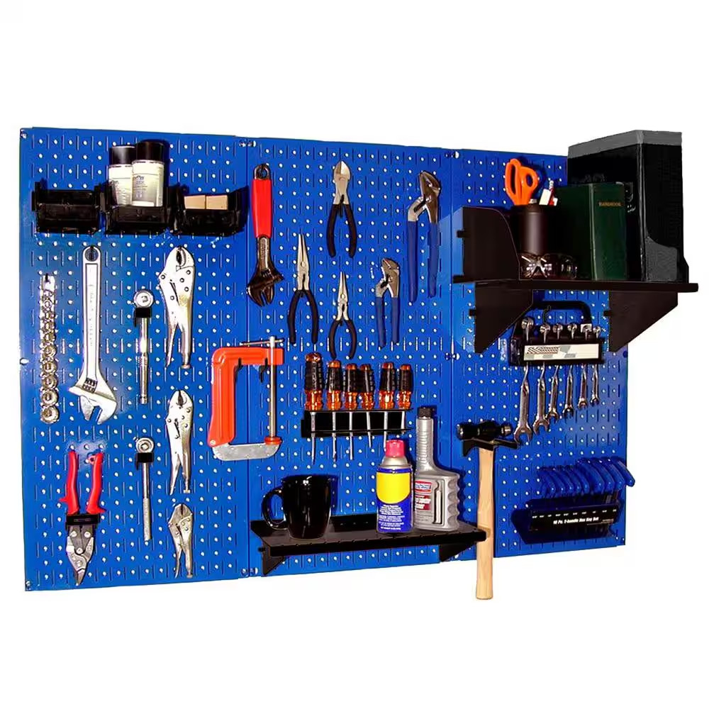 32 In. X 48 In. Metal Pegboard Standard Tool Storage Kit with Blue Pegboard and