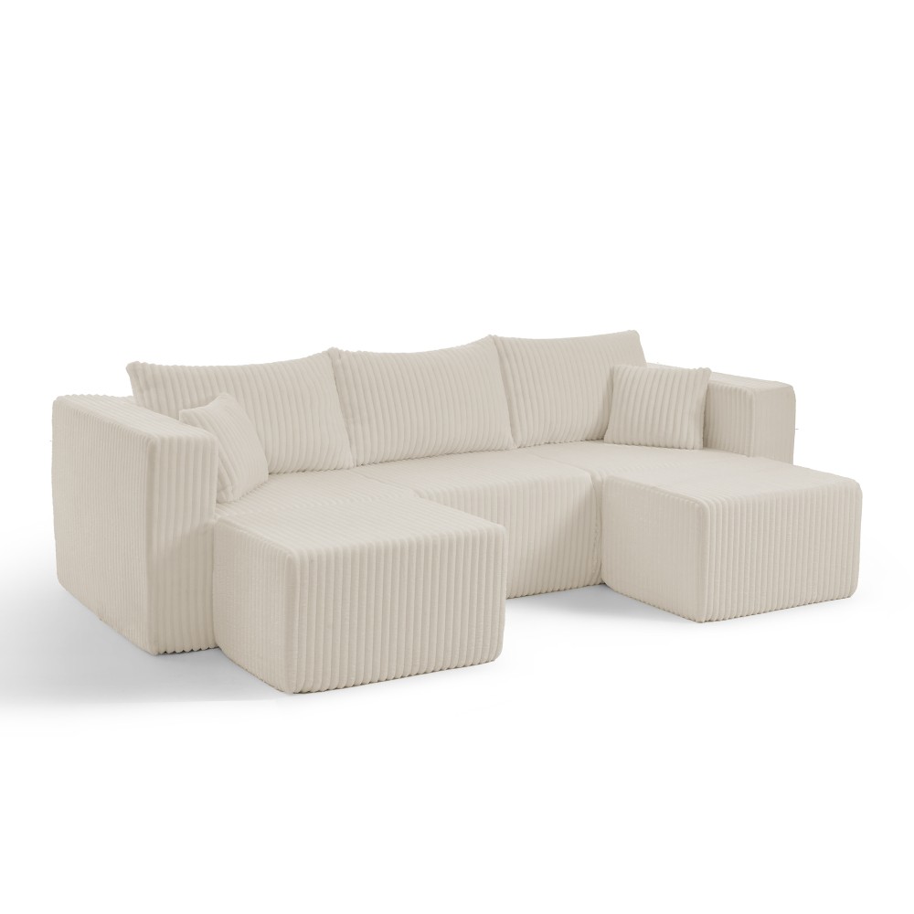 Minimalist Modular Sectional Sofa, Beige Corduroy, No Assembly, Free Ship
