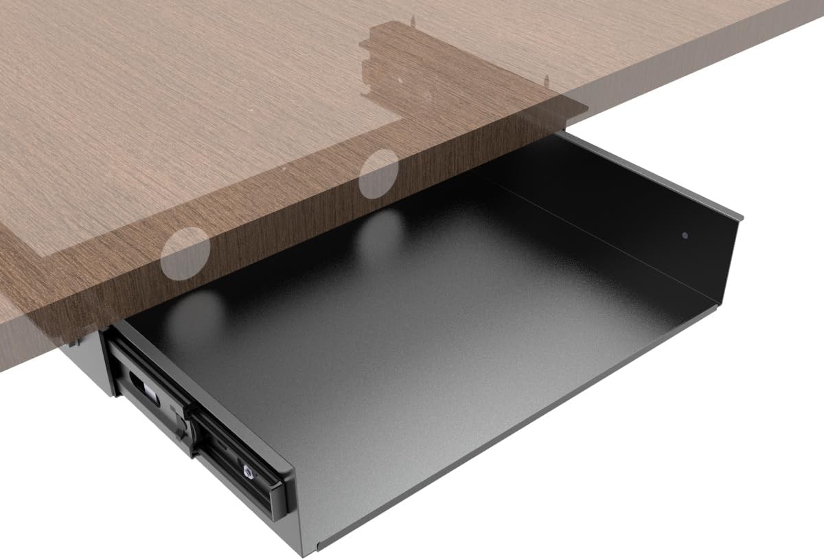 13 inch Under Desk Slide Out Storage Shelf, Sliding Under Desk Tray Drawer fo...
