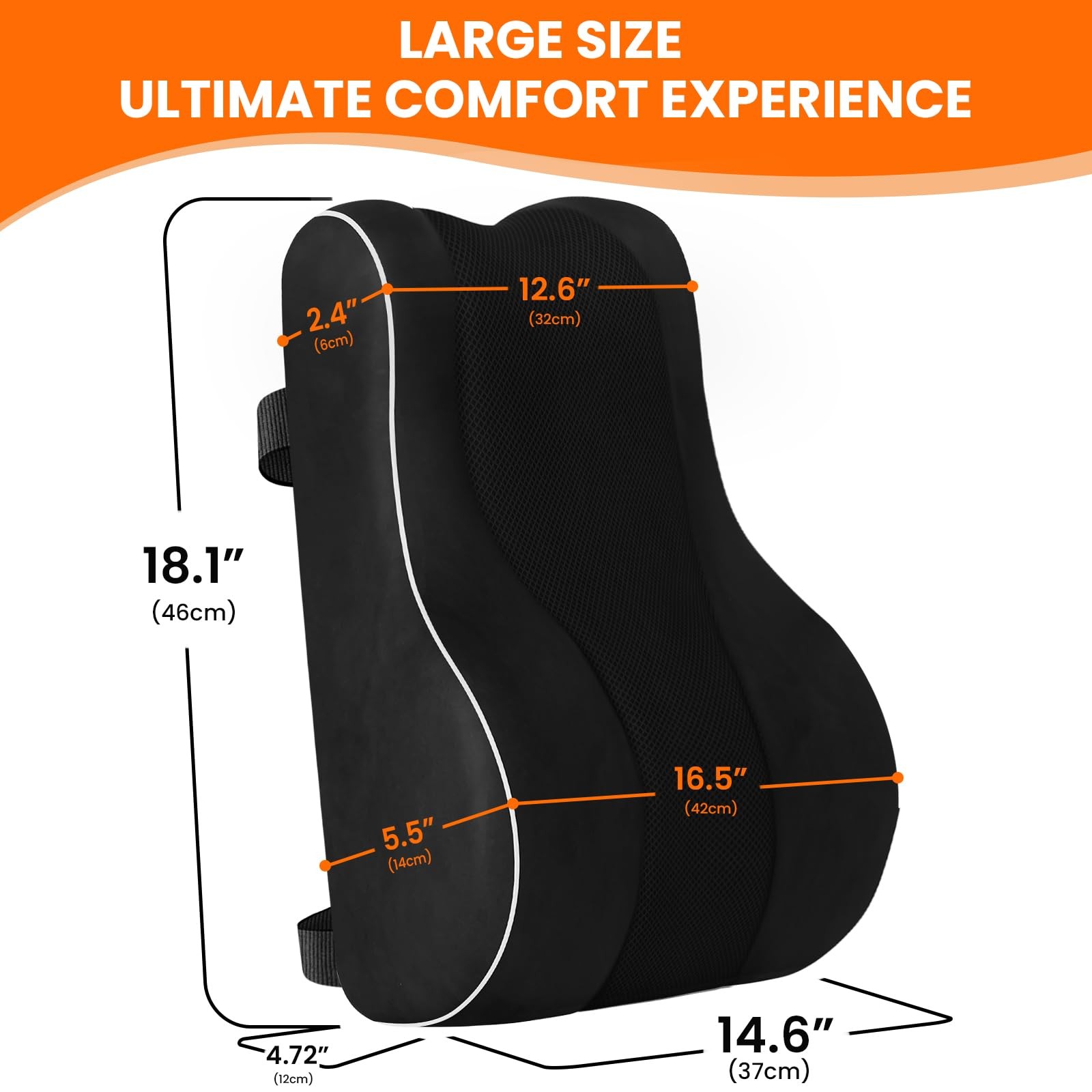 CloudBliss Ergonomic Lumbar Support Pillow – Standard, Pillow-black