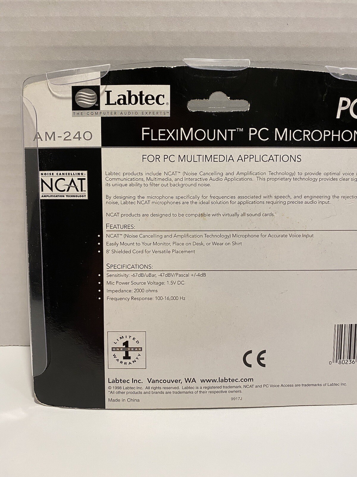 Labtec AM-240 Cable Consumer Microphone Fleximount PC Microphone Brand New!