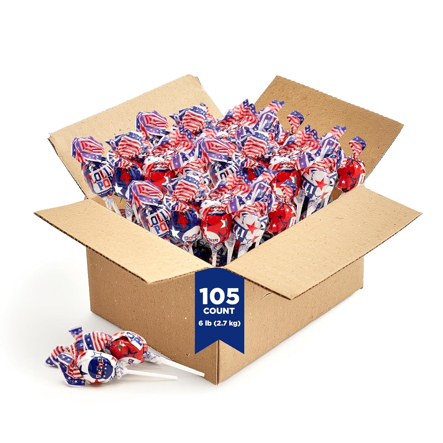 Patriotic Candy Lollipops, Independence Day, July 4th Suckers, 6-Pound Box