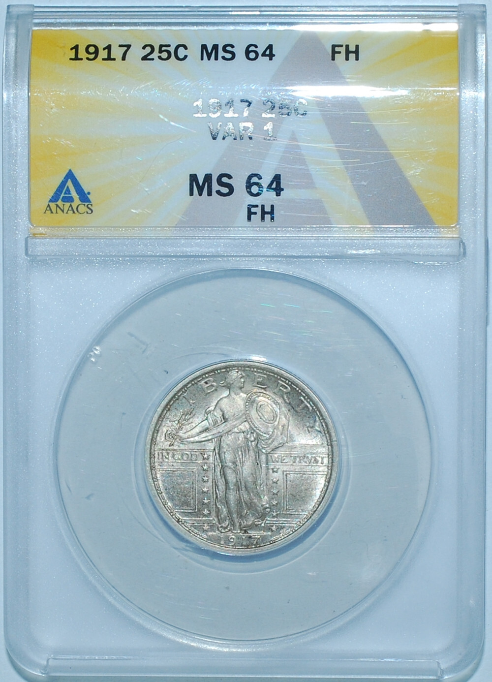 1917 ANACS MS64FH Full Head Type 1 T1 Standing Liberty Quarter 25c