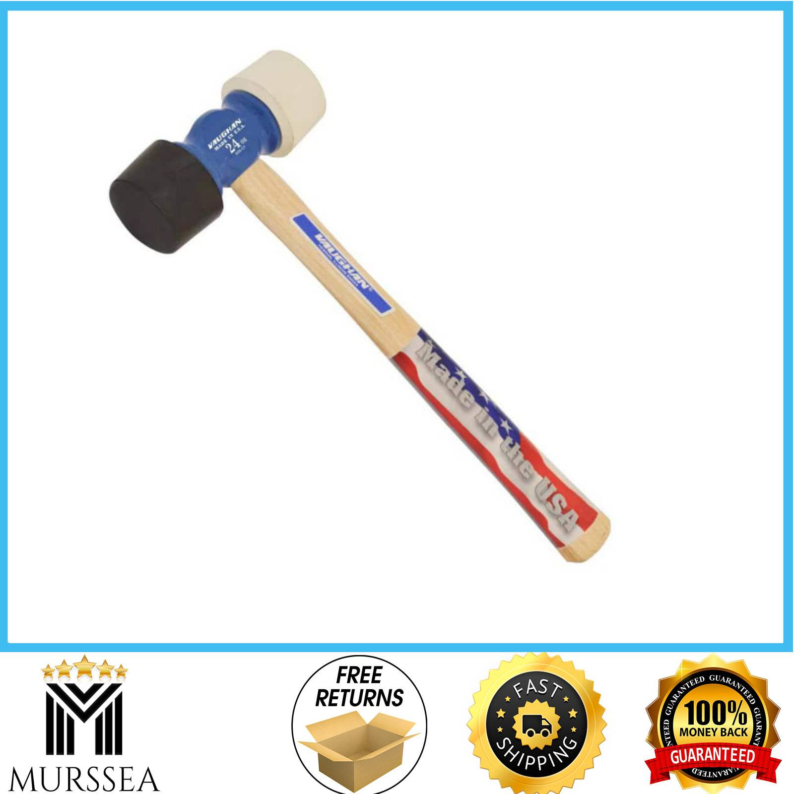 Vaughan Rubber Mallet Hammer Non Marring 14" Hickory Handle Striking Tool 24 oz