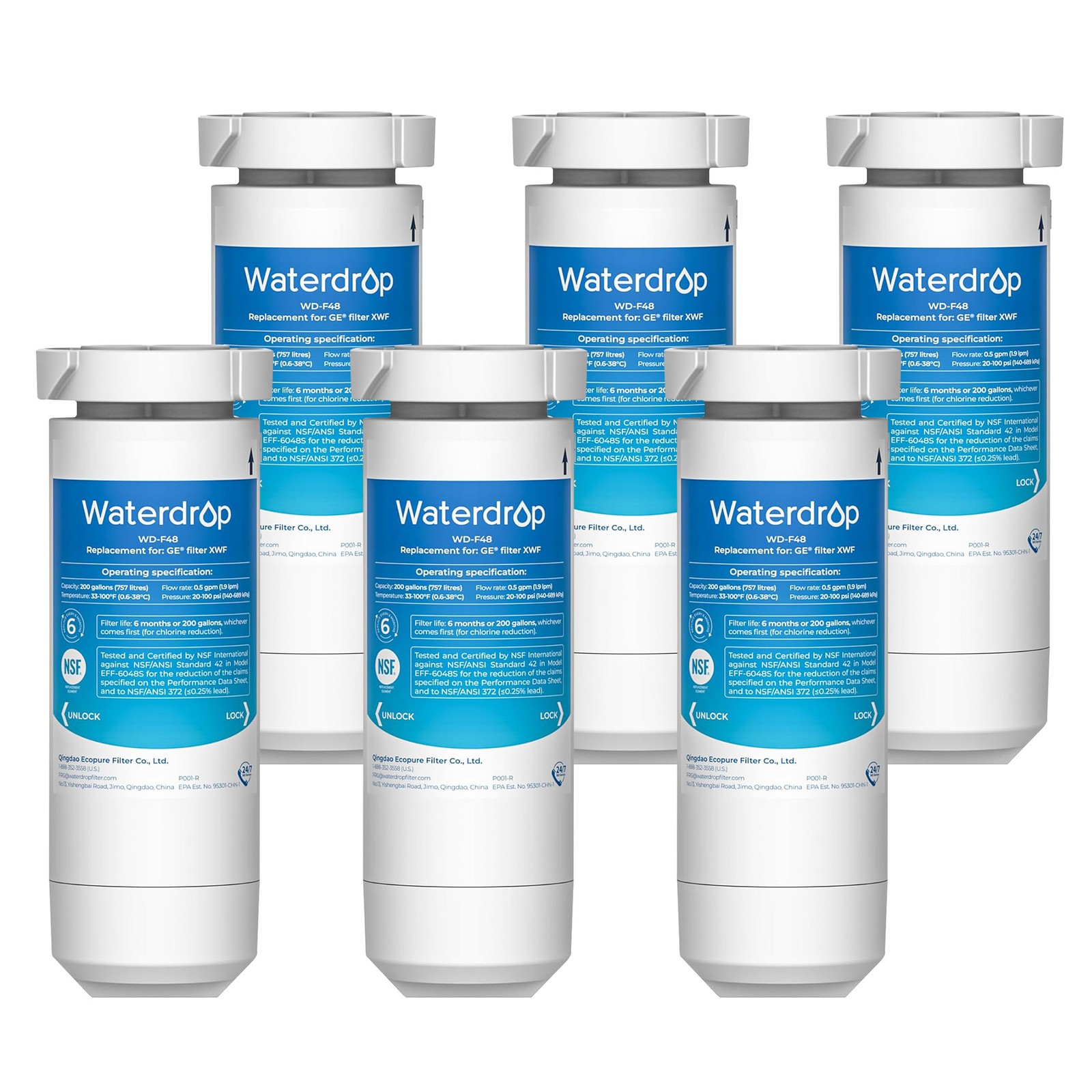 Waterdrop XWF Refrigerator Water Filter, Replacement for GE® XWF (Not XWFE), (1)