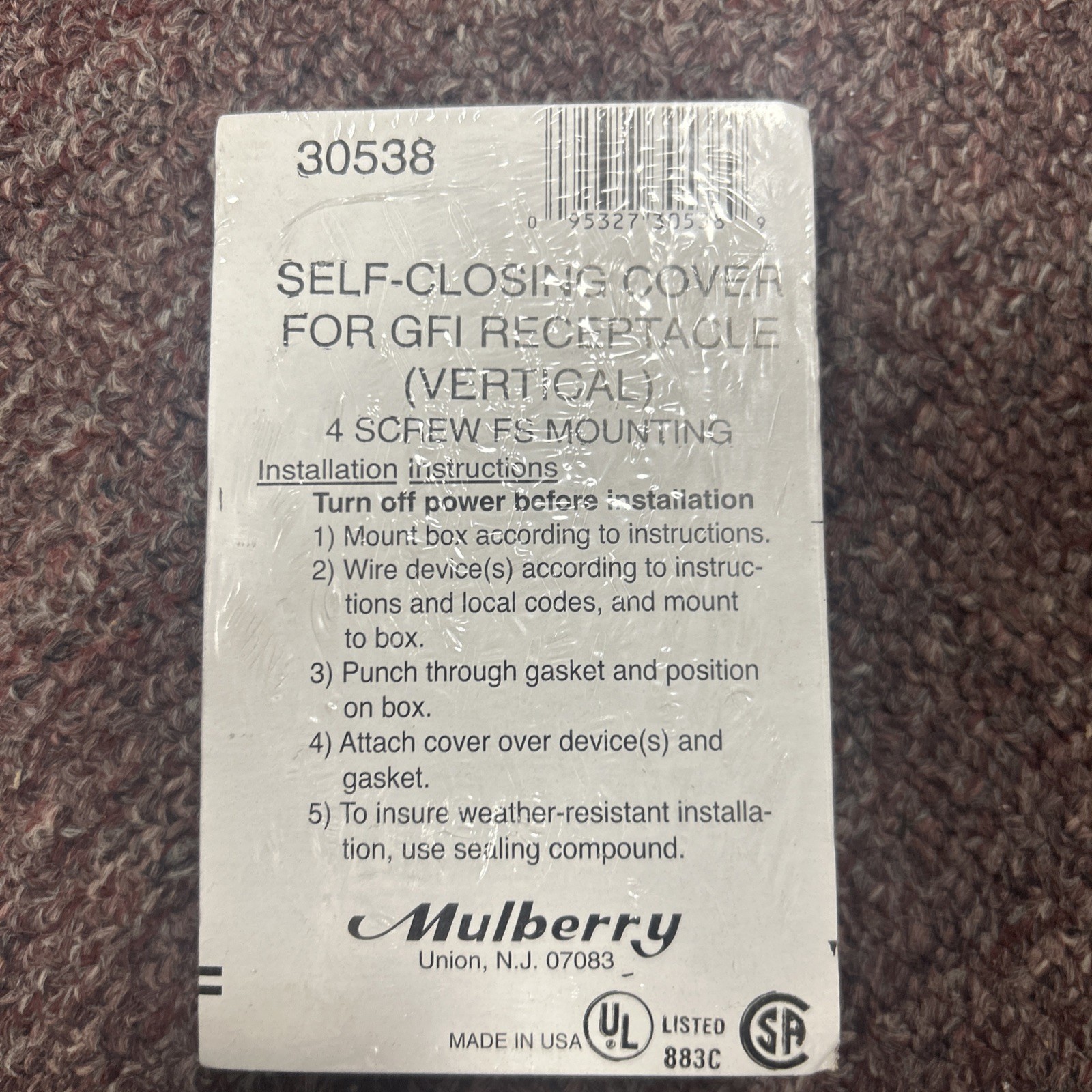 Mulberry Self Closing Cover For GFI Receptacle Vertical 4 Screw Mount 30538