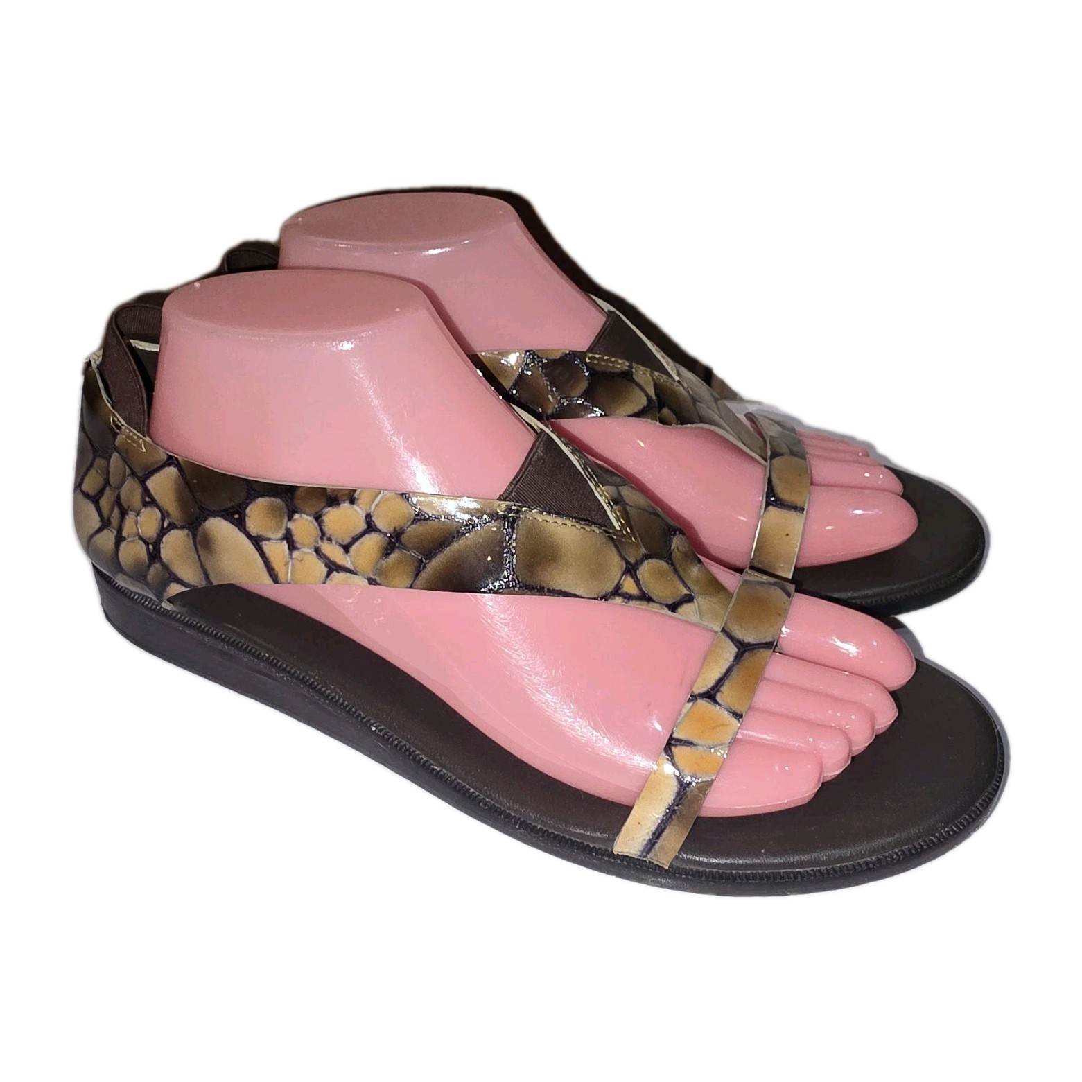 DONALD J PLINER Sz 10 Green Faux Snake Slip On Classy City Chic Flat Sandals