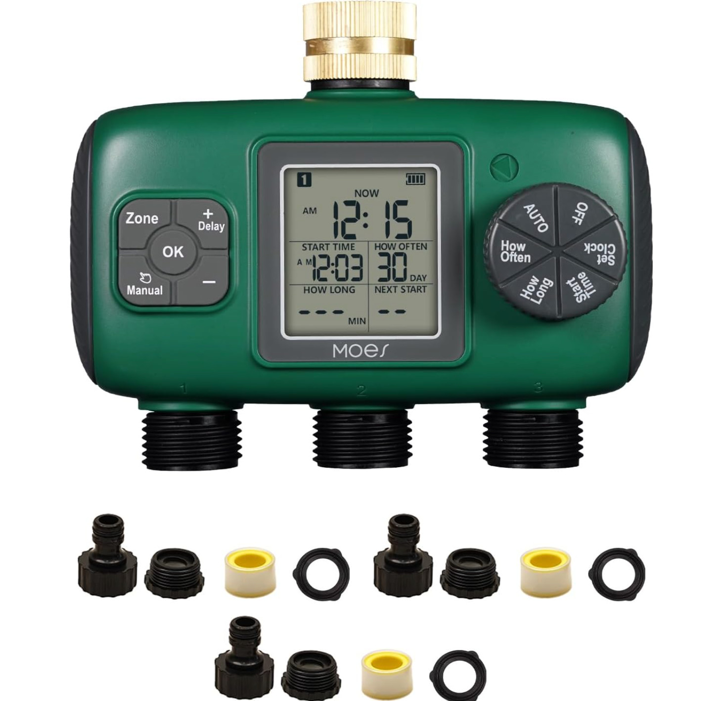 MOES 3 Outlet Sprinkler Timer, Brass Inlet, Programmable Automatic Irrigation Co