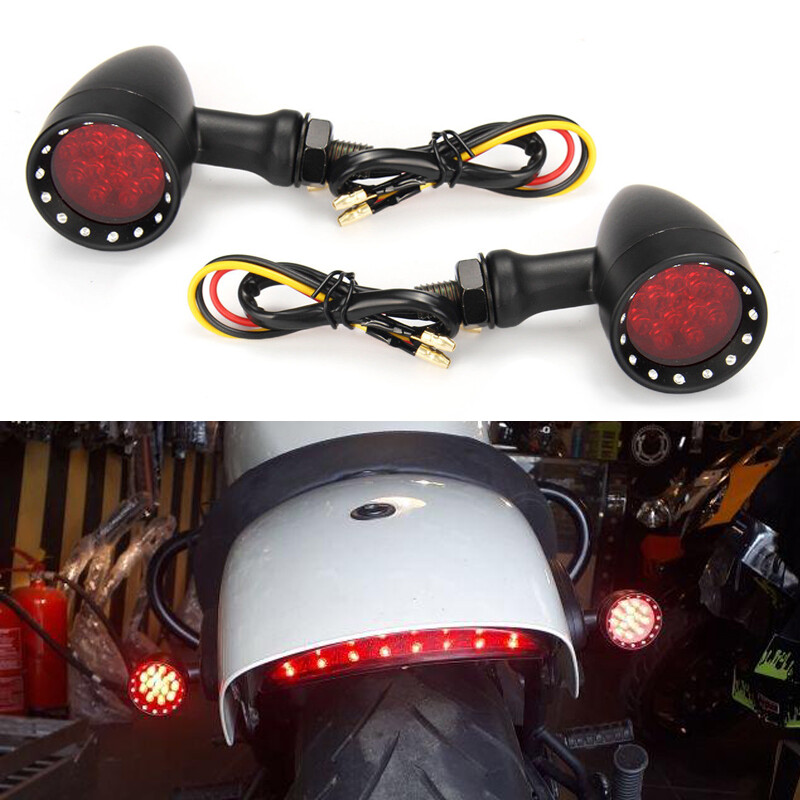 M10 Black Motorcycle Turn Signals Red Light Custom For BOBBER CHOPPER CAFE RACER