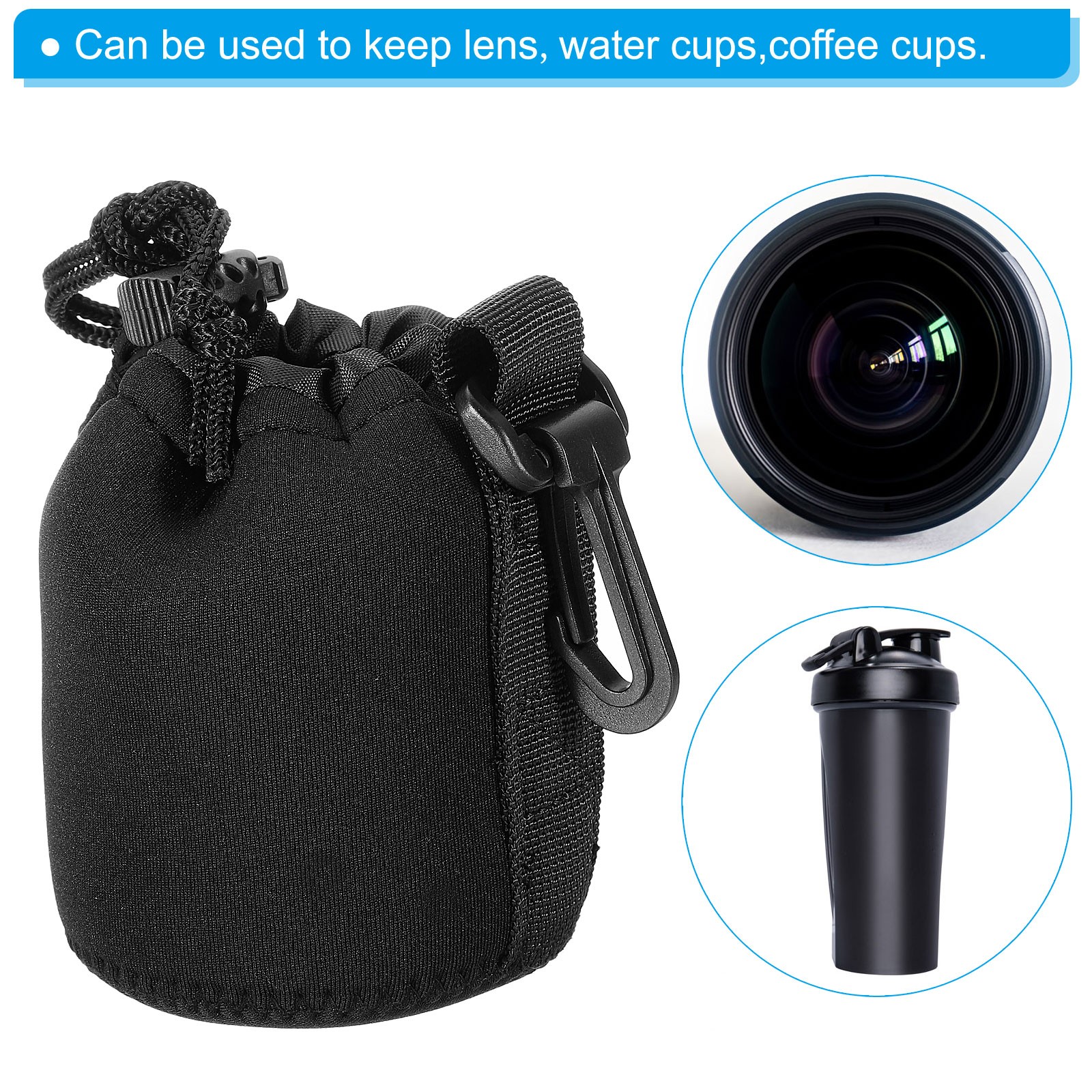 3 Pcs 3" ID x 3.9" H Drawstring Lens Pouch Black