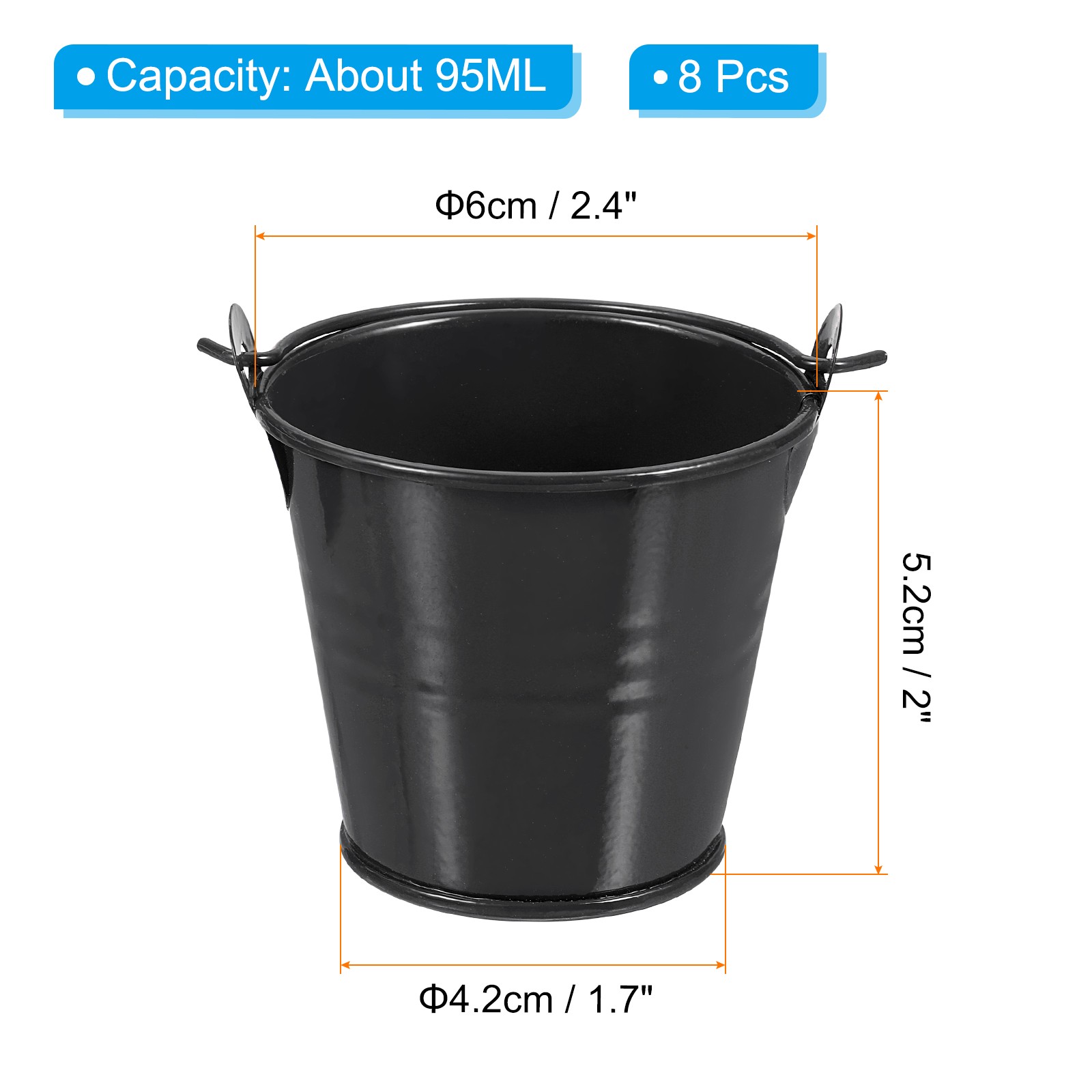 8Pcs 2.4"x2" Small Metal Buckets Mini Galvanized Easter Buckets Black